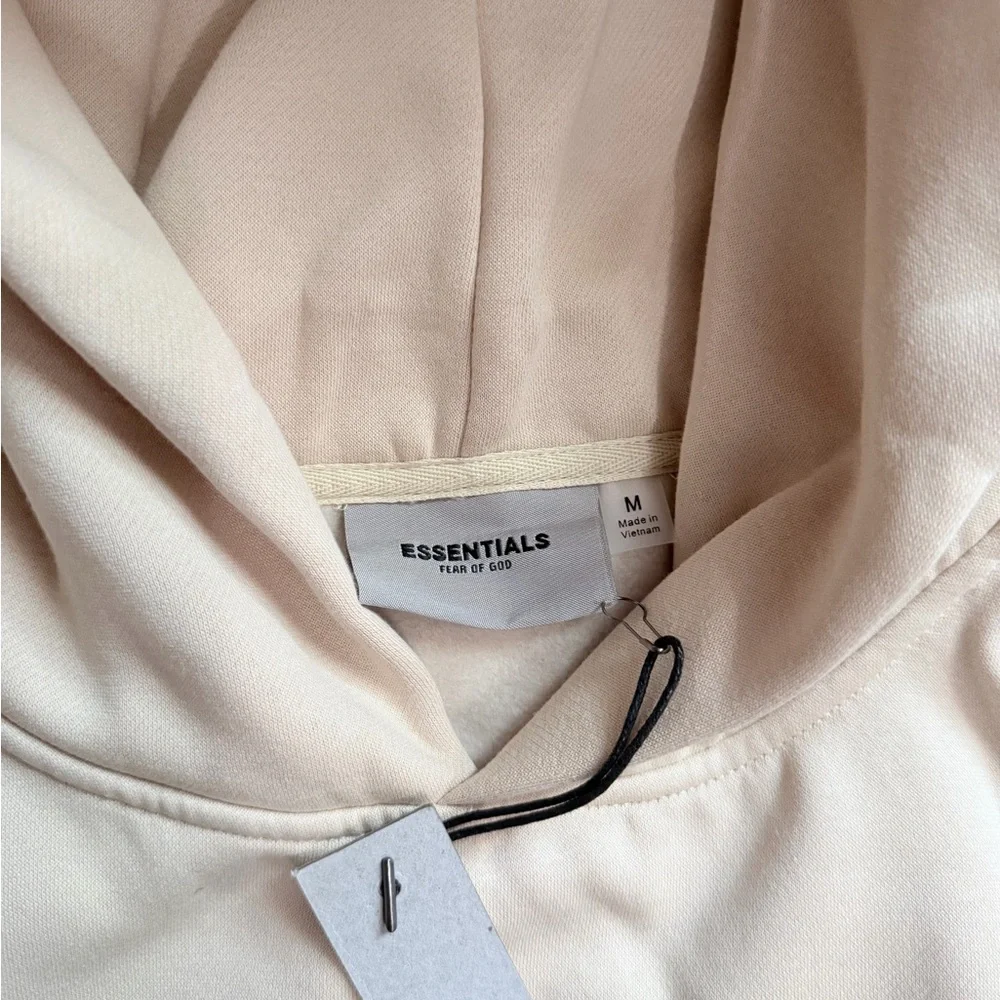 Essentials Men's Cream Hoodie with Black Logo - Picture 4 of 7